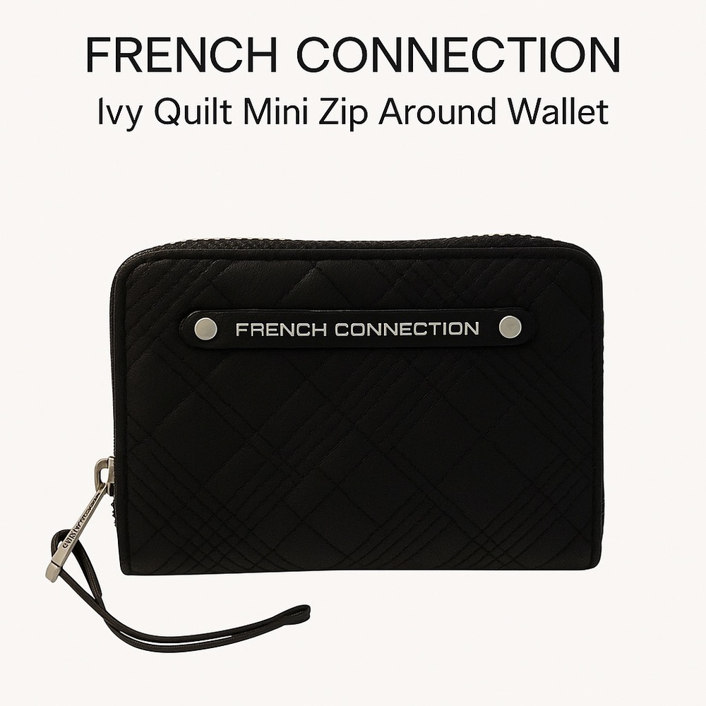 French Connection Ivy Quilt Mini Zip Around Wallet - Black
